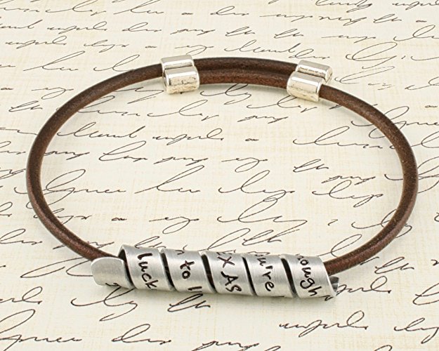 Adjustable Length - Secret Message THIN stamped bracelet - Your favorite quote or custom message Hand Stamped and wrapped around a Brown leather bracelet with adjustable toggle. Custom made for you.