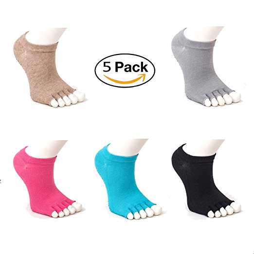 Yoga Non Slip Skid Toe Socks for Women & Men - Grips for Pilates, Barre