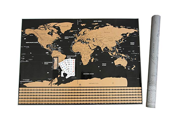 FOSSA Scratch Off World Map Wall Poster. Large 32” x 23” Mark and Track Your Travel - Perfect Gift for Travelers