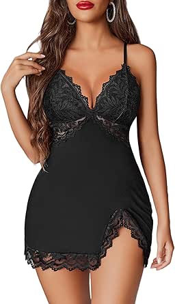 Avidlove Women Lingerie Lace Nightgown Chemise Spaghetti Strap Babydoll Modal Sleepwear V-Neck Full Slip Side Slit Nightwear