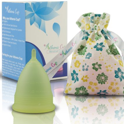 Athena Menstrual Cup - #1 Recommended Period Cup Includes Bonus Bag - Size 2, Transparent Yellow - Leak Free Guaranteed!