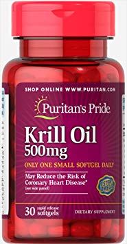 Puritans Pride Red Krill Oil 500 Mg Active Omega Softgels, 30 Count