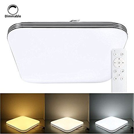 B-right 20W Ultra-thin Square LED Flush Mount Ceiling Light, Remote Control Dimmable & 3000K/4000K/5000K Color Changeable 1400lm 13-Inch