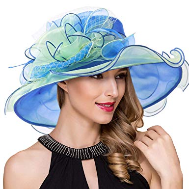 Women Derby Church Dress Fascinator Wide Brim Ruffles Tea Party Wedding Organza Hats S042b