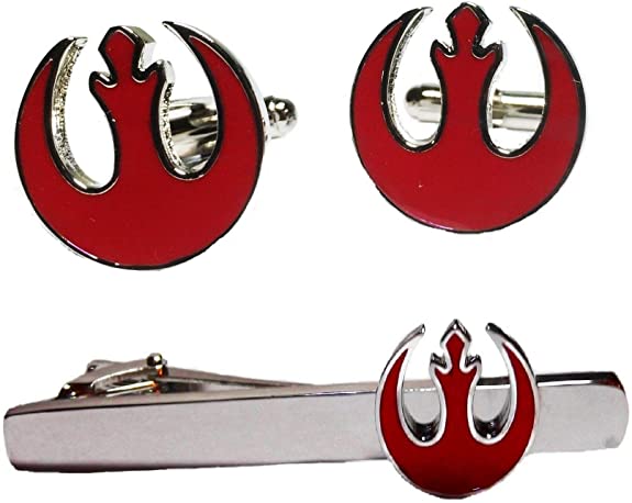 S Wars Red Rebel Alliance Logo Silvertone Tie Clip & Cufflinks Set