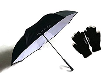 Sunveza Double Layer Inverted Umbrella Cars Reverse Umbrella, Elover Windproof UV Protection Big Straight Umbrella for Car Rain Outdoor with C-Shaped Handle, Carrying Bag and GIFT
