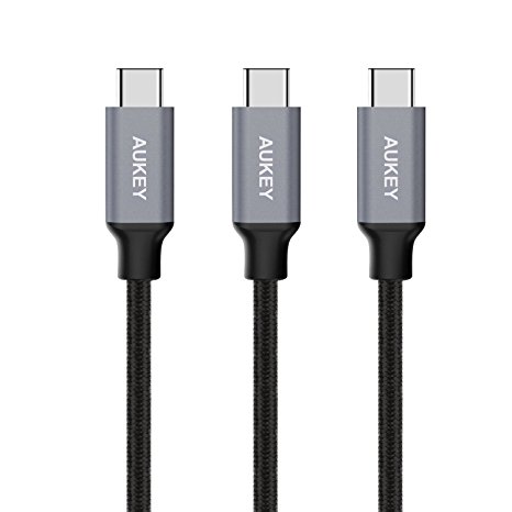 AUKEY USB C Cable to USB C ( 3 x 1m / 3.3ft ) Nylon Braided Type C Cable Charging and Data Sync for Samsung Note 8 / S8 , Nintendo Switch , HUAWEI P10 , MacBook Pro and Other USB C Devices - Black