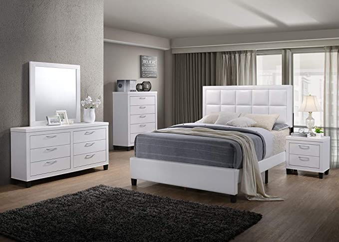 GTU Furniture Contemporary Styling White 5Pc Queen Bedroom Set(Q/D/M/N/C)