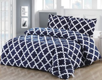 Printed King-Comforter-Set Navy - Luxurious Soft Brushed Microfiber - Goose Down Alternative Cozy, Warm & Comfortable Comforter with 2 Pillow Shams - Exceptionally Durable - By Utopia Bedding