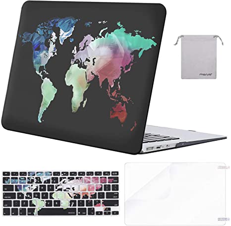 MOSISO MacBook Air 13 inch Case(A1369 A1466, Older Version 2010-2017 Release),Plastic Pattern Hard Case&Keyboard Cover&Screen Protector&Storage Bag Compatible with MacBook Air 13, World Map Black Base