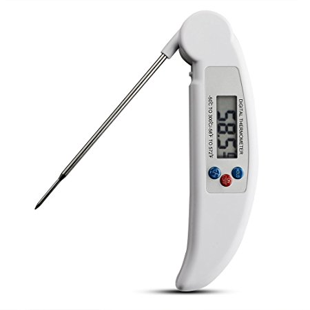 Great Polly Digital Instant Read Thermometer for Kitchen Cooking, BBQ Grilling, Candy, Liquids and Food. Thermometer With Collapsible internal Probe. Temperature Hold & Auto-off Function.White.