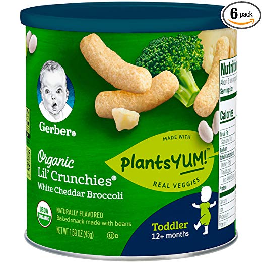 Gerber Graduates Organic Lil' Crunches Baked Corn Snack White Cheddar & Broccoli (Pack of 6)