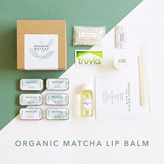 DIY Matcha Green Tea Lip Balm Making Kit - Make 6 Tins with Organic & Natural Ingredients