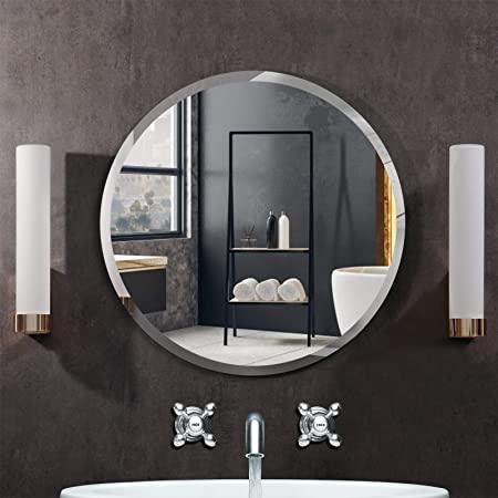 KOHROS Round Beveled Polished Frameless Wall Mirror for Bathroom, Vanity, Bedroom (31.5" Circle)