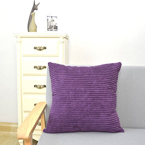 Natus Weaver Decor Super Soft Plush Corduroy Striped Throw Pillow Cushion Covers for Sofa/Couch/Bed, 16" x 16" (40x40), Eggplant