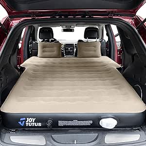 JOYTUTUS SUV Air Mattress for Car with Built-in Air Pump, Upgraded Flocking and Extra Thick Oxford Surface Car Air Mattress, SUV Camping Tent Accessories with 2 Pillows & Carry Bag, Grey