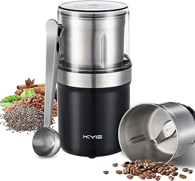 KYG Coffee Grinder Electric Grinder for Seeds, Pepper, Flax Seed Grinder with 1 Removable Bowl Spice Grinder 300W Washable Stainless Steel Cup