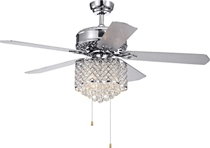 Warehouse of Tiffany CFL-8316CH Deidor 5-Blade 52-inch Chrome 3-Light Crystal Chandelier Ceiling Fan, Silver