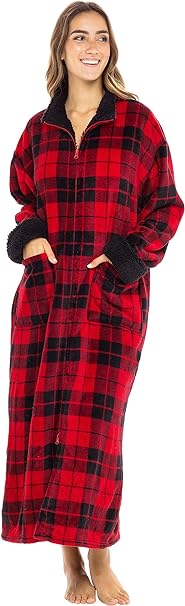 Alexander Del Rossa Women's Zip Up Fleece Robe, Soft Warm Plush Oversized Zipper Bathrobe