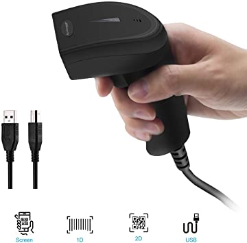 Alacrity 2D 1D Wired Barcode Scanner,QR Datamatrix Handheld Corded Bar Code Reader,Capture Barcodes from Mobile Phone Screen
