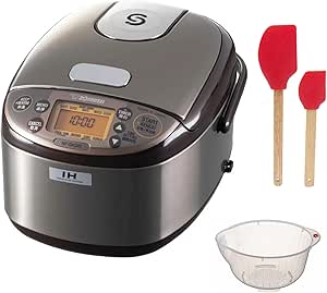 Zojirushi Induction Heating System Rice Cooker and Warmer, 3-Cup with Fuzzy Logic, One-Touch Cooking, and Auto Keep Warm Feature(Dark Brown) Bundle with Rice Washing Bowl and Spatula Set (3 Items)