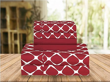 Elegant Comfort Luxury Soft Bed Sheets Bloomingdale Pattern - Premium Hotel Quality Microfiber Softness Wrinkle and Fade Resistant (6-Piece) Bedding Set, King, Burgundy