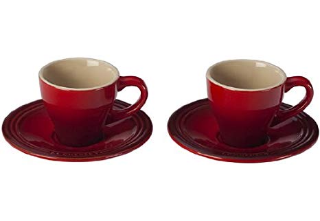 Le Creuset PG8001-0967 Stoneware Espresso Cups and Saucers, Set of 2, Cerise