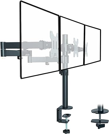 Triple Monitor Stand, Monitor Mount for 3 Monitors 13-27 inch / 2 Monitors 13-35 inch Adjustable Monitor Arm Desk Mount Max.10kg Triple monitor mount, Triple Monitor Arm MD6463