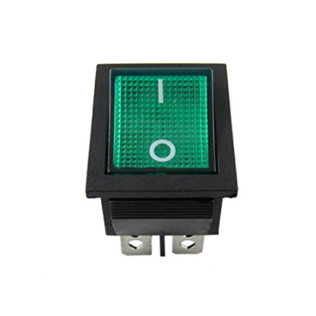 Green Light 4 Pin DPST ON/OFF Snap in Rocker Switch 15A 30A 250V AC