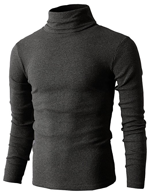 H2H Mens Slim Fit Basic Ribbed Thermal Turtleneck Pullover Sweaters