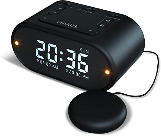 RIPTUNES Loud Alarm Clock with Bed Shaker for Heavy Sleepers for Bedroom, Dual Alarm w/Weekday & Weekend Settings, Full Range Dimmer 0-100%, USB Charging Port, Snooze Button, Easy Set UP Black