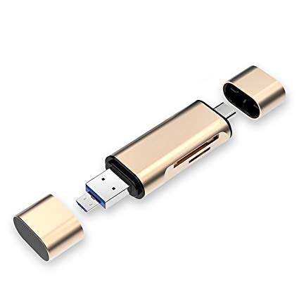 Neoteck USB Type C Card Reader 3 in 1 Card Reader USB   Type C   Micro USB Combo to Slot TF SD Card Reader with OTG for Macbook Windows Computer Google Tablet Android Cell Phone-Gold