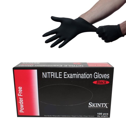 Black Nitrile Powder Free Medical Exam Tattoos Piercing Gloves- Size Large - 100 Gloves per Box