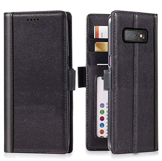 Galaxy S10E Wallet Case Leather - iPulse Journal Series Italian Full Grain Leather Handmade Flip Case for Samsung Galaxy S10E with Magnetic Closure - Black