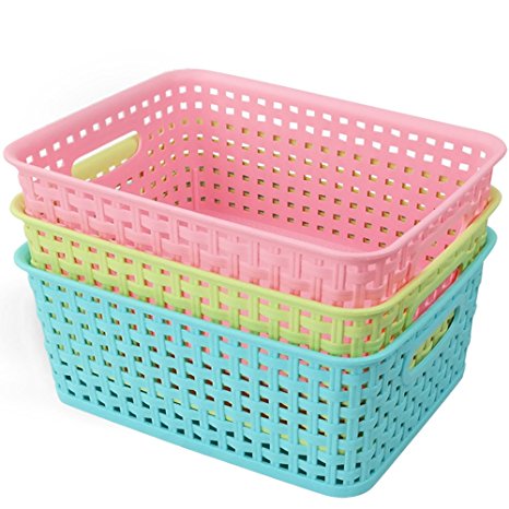 Nicesh Plastic Storage Organizing Basket/Shelf Baskets, Set of 3