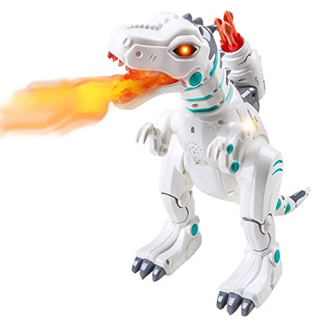 Hi-Tech Wireless Remote Control Robot Dinosaur Interactive RC Robot Toy Sings, Dances, Sprays Mist, Launches Missiles, Teaches Language and Knowledge (White)