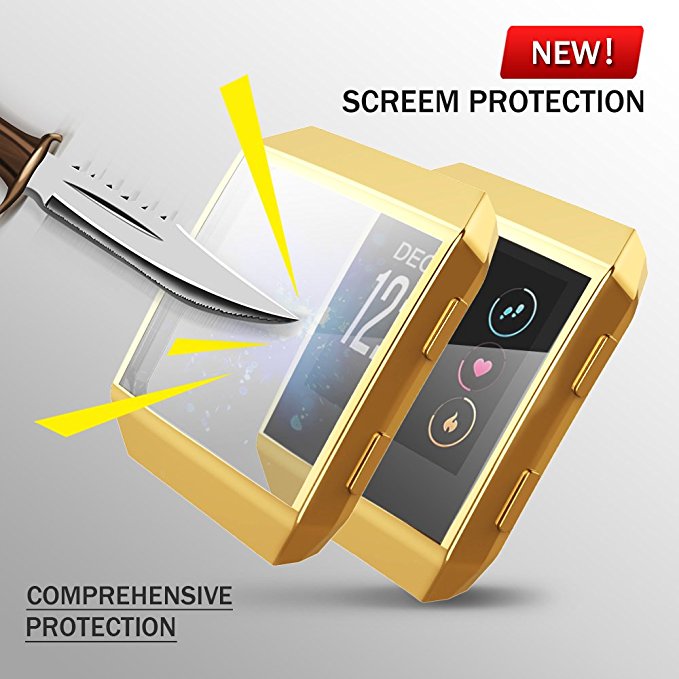 Fitbit Ionic Screen Protector Case, UBOLE Scratch-resistant Flexible Lightweight Plated TPU FullBody Protective Case for Fitbit Ionic Smart Watch (GOLD)