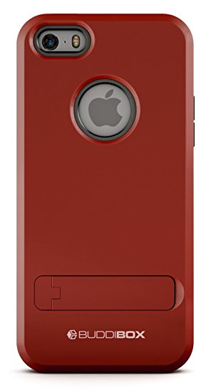 iPhone 5s Case, BUDDIBOX Slim Dual Layer Protective Case with Kickstand for Apple iPhone 5 and 5s, (Red)