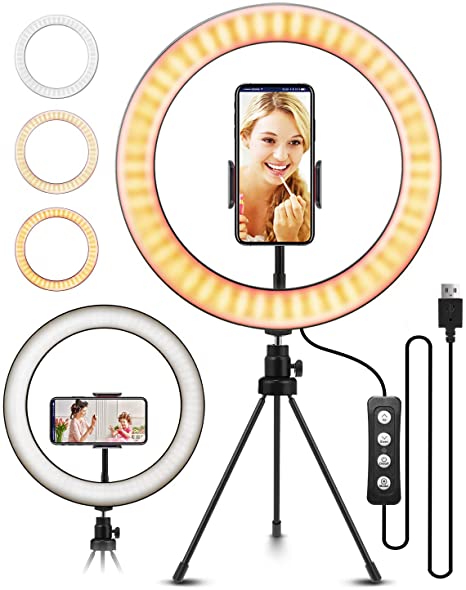 10.2" Selfie Ring Light with Tripod Stand, ELEGIANT Ring Light with Cell Phone Holder 3 Light Modes & 11 Brightness Level and 160 Bulbs for YouTube Video Live Stream Makeup Photography