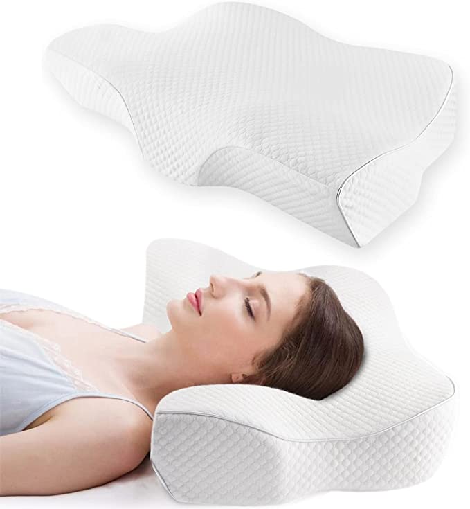 Vicsainteck Memory Foam Pillow, Contour Neck Pillow for Neck Shoulder Pain, Orthopedic Support Cervical Pillow For Back/Side Sleepers With Skin-Friendly Washable Pillow Case 60*40*10/12cm