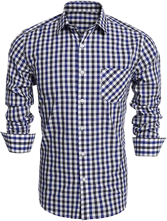 DAZZILYN Men's Plaid Dress Shirt Long Sleeve Slim Fit Casual Gingham Button Down Shirts