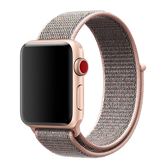 For Apple Watch Band 42mm Soft Woven Nylon Watch Sport Loop Band Breathable Replacement iWatch Band with Adjustable Closure for Apple Watch Nike  Series 3 2 1,Pink Sand