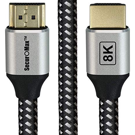 SecurOMax True 8K Ultra High Speed HDMI Cable 3ft (Category 3, 48Gbps, HDMI 2.1) - Supports 8K @ 120Hz & 4K @ 240Hz with DSC - Silver Coated Copper Wiring, Braided Cord & Ethernet Audio Return Channel