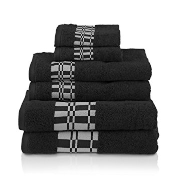 Superior Larissa 100% Cotton, Soft, Extremely Absorbent, Beautiful 6 Piece Towel Set, Black