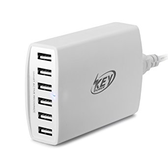 Key Power 60 Watt 12A 6-Port USB Wall Charger Charging Station for Apple iPhone / iPad Air / Samsung / Tablets and more