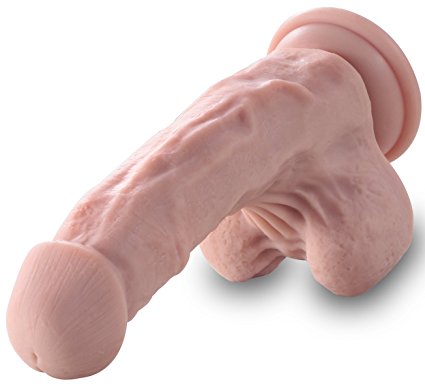 Bombex FDA Approved Silicone Dildo With Stronger Suction Cup Base - Whopper Dong W/Balls-Lifelike Cock ,Flesh,7.2 Inches 100% Satisfaction Guaranteed