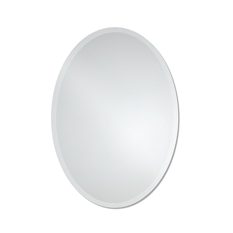 Large Frameless Beveled Oval Wall Mirror | Bathroom, Vanity, Bedroom Mirror | 23.5-inch x 33-inch