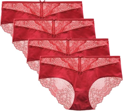 Women's 4 Pack Cotton Invisible Lace Back Coverage Hipster Brief Panty Underwear