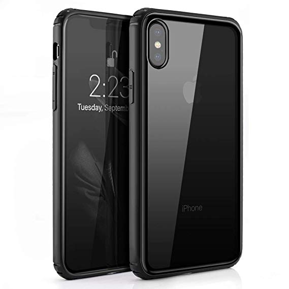 Phone Case Compatible iPhone Xs max,Tempered Glass Back Cover and Soft Silicone Rubber Bumper Frame Shock Absorption Charging Compatible iPhone Xs max, yJb24