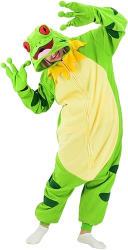 vavalad Unisex Adult Onesie Animal Cosplay One Piece Pajama Sleepwear Halloween Christmas Custume for Women Men Teens, Green